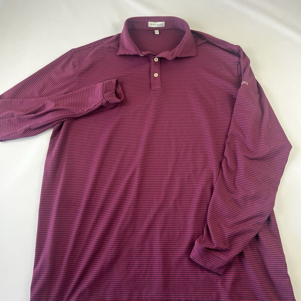 Peter Millar Lyons Performance Striped Jersey Long-Sleeve Polo Mens XL Red